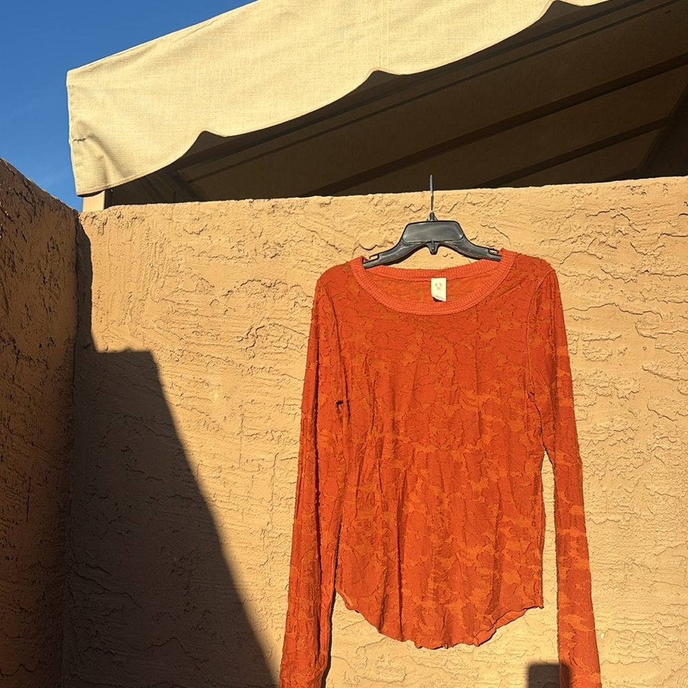Orange Lace Long Sleeve Top